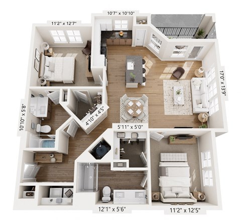 Floor plan for 2 beds, 2 baths, 1174 sqft